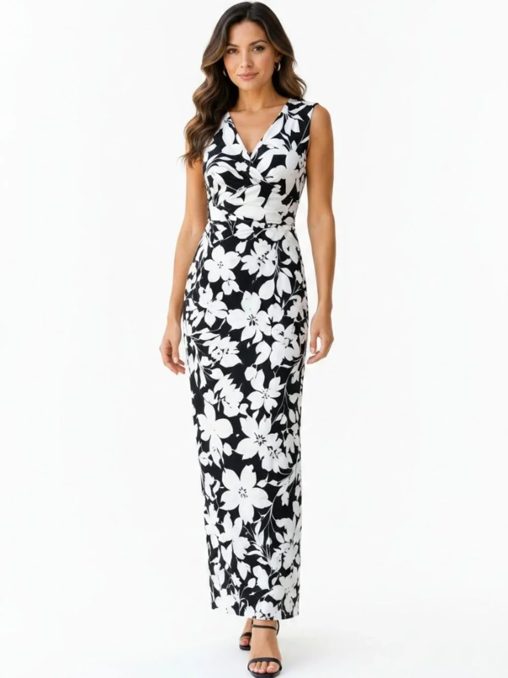 chaps floral maxi dress CHAPS Floral Maxi Dress Size 2X Purple Floral Pockets 100% Cotton Jersey  Knit